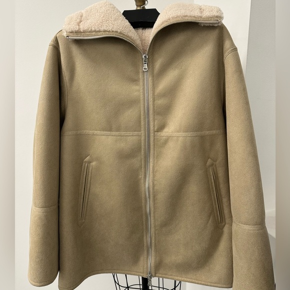 NWOT! MANGO Faux Shearling Zipper oversized turtleneck Coat Small Cream/Beige - Picture 5 of 8